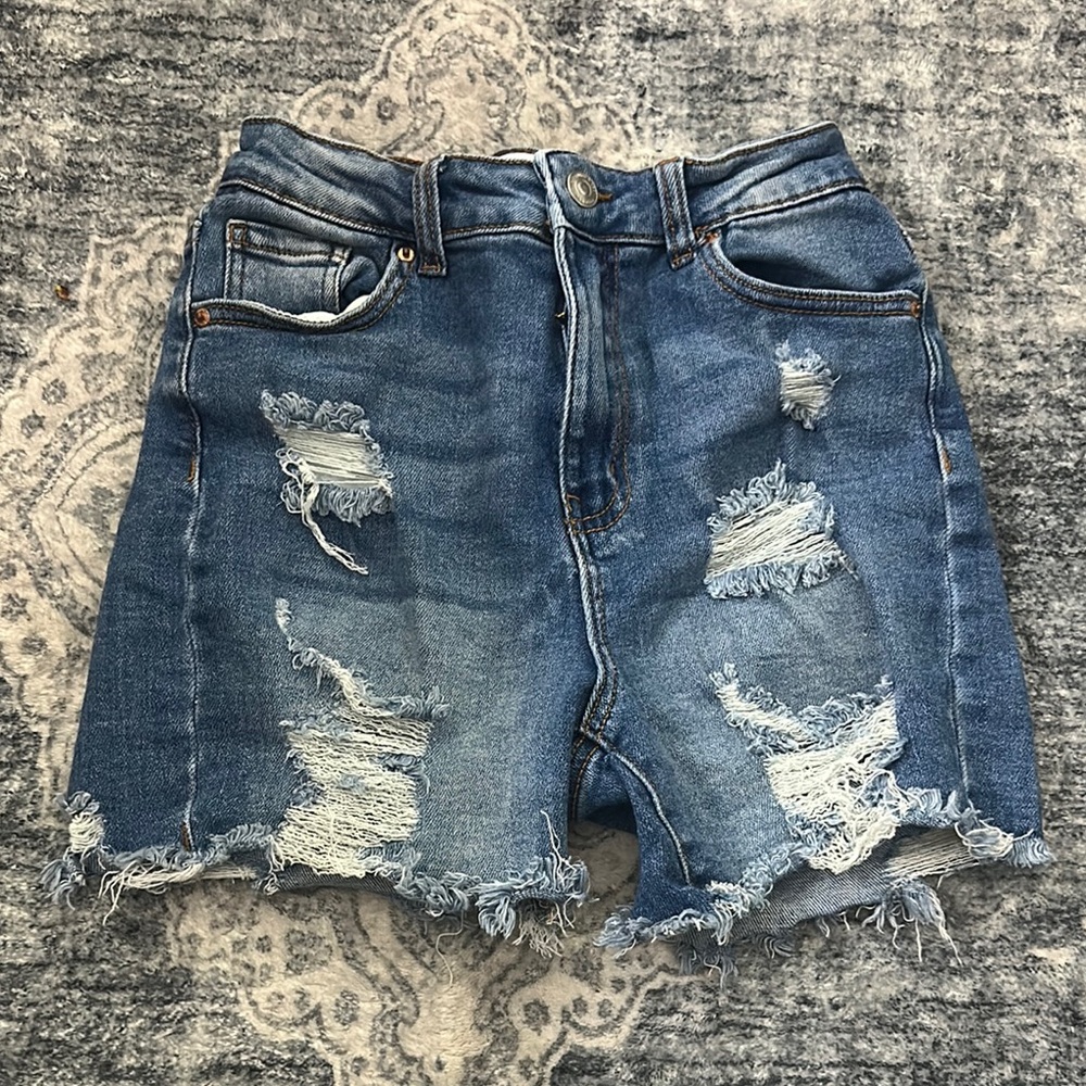 Wax Jean Blue Distressed Jean Shorts